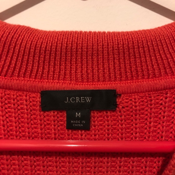 J. Crew Coral Cotton V Neckline Collared Knit Sweater Size Medium - Picture 5 of 7